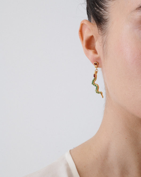 Peridot & Garnet 24K Gold Plate Snake Earrings