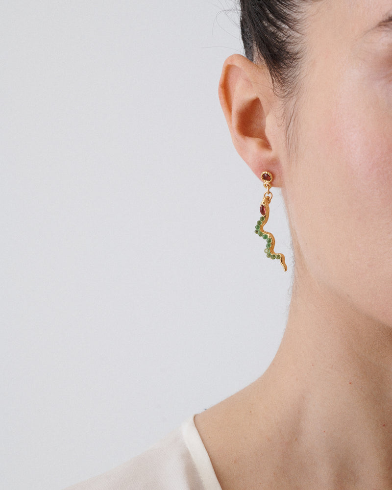 Peridot & Garnet 24K Gold Plate Snake Earrings
