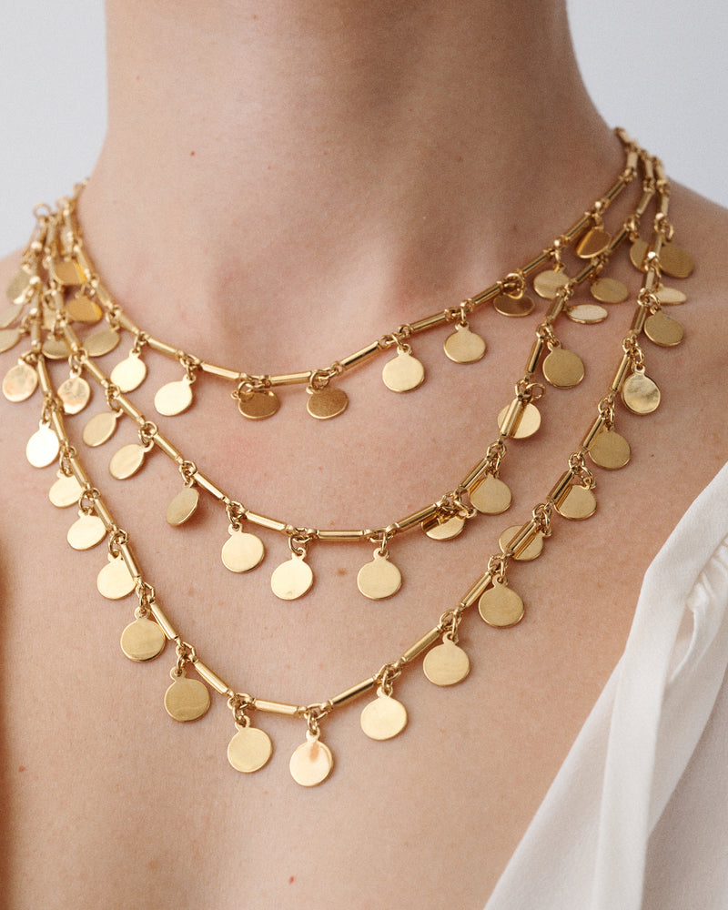 Gold Three Layered Disc Necklace