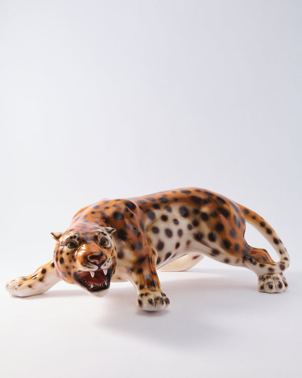 Italian Ceramic Crouching Leopard