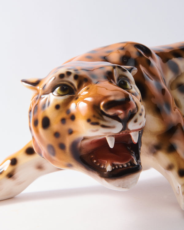 Italian Ceramic Crouching Leopard