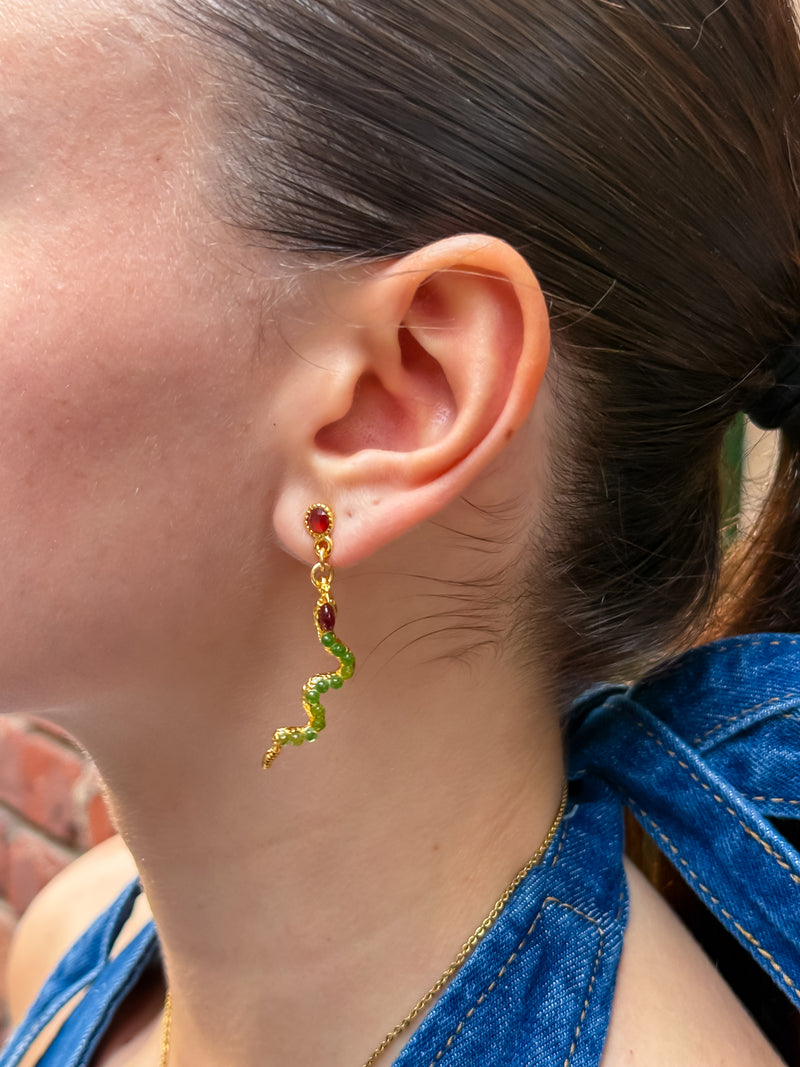 Peridot & Garnet 24K Gold Plate Snake Earrings