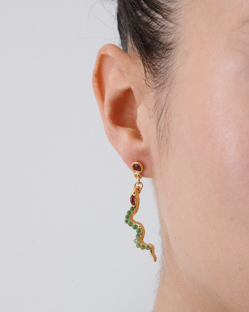 Peridot & Garnet 24K Gold Plate Snake Earrings