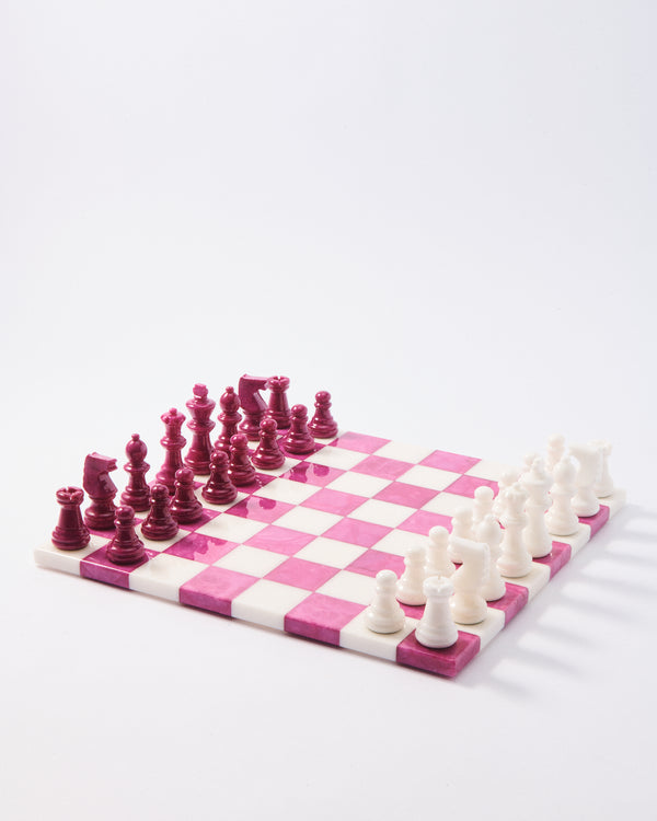 Magenta/White Large Italian Alabaster Chess Set