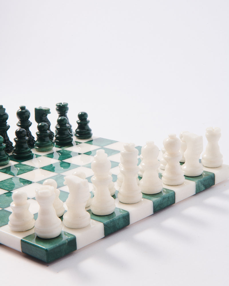 Forest Green/White Large Italian Alabaster Chess Set