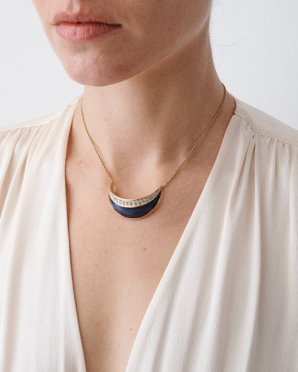 Blue Enamel and Rhinestone Necklace