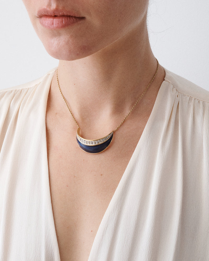 Blue Enamel and Rhinestone Necklace