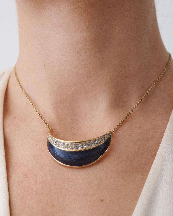 Blue Enamel and Rhinestone Necklace