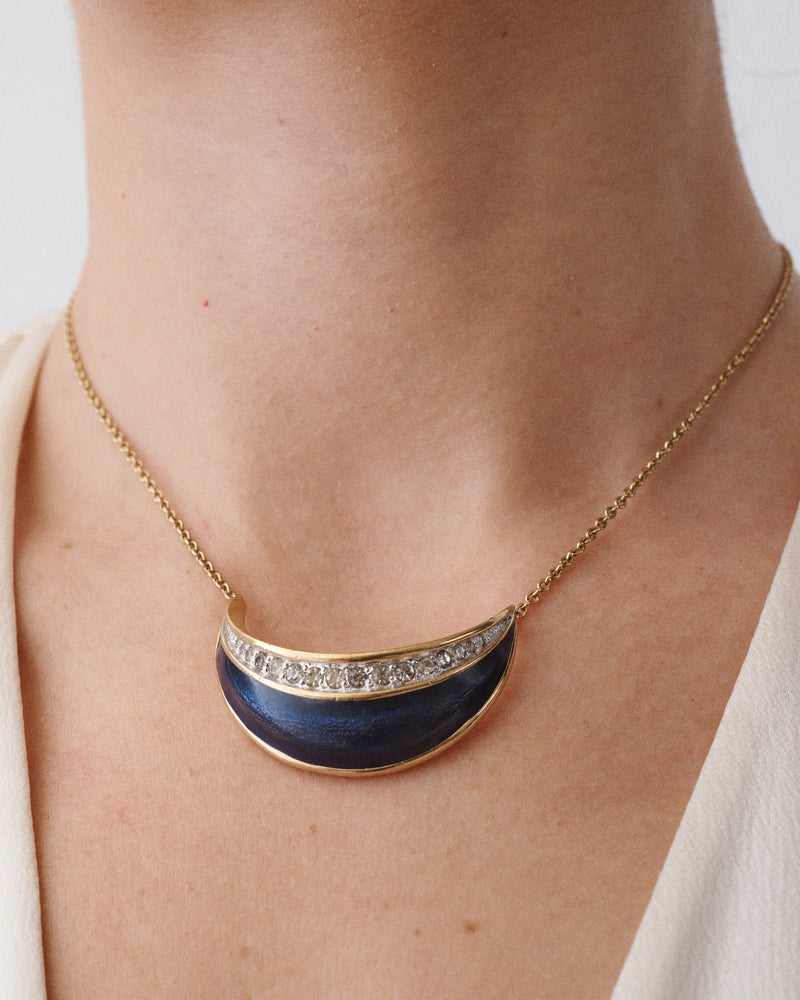 Blue Enamel and Rhinestone Necklace