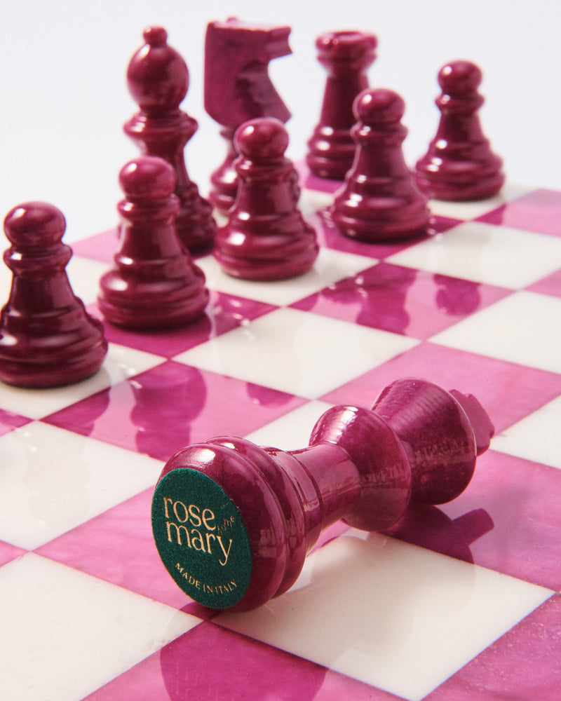 Magenta/White Large Italian Alabaster Chess Set