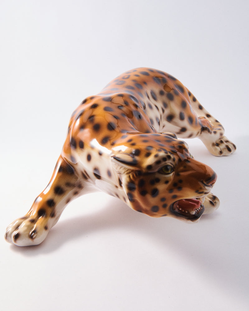 Italian Ceramic Crouching Leopard
