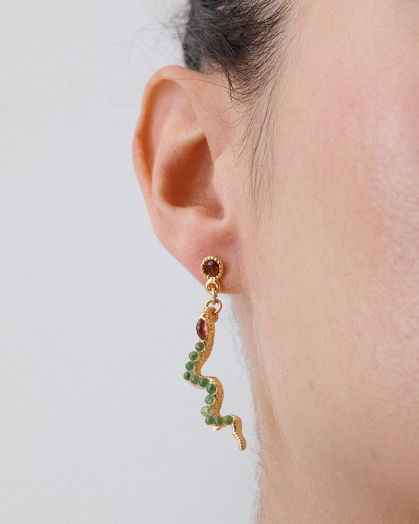 Peridot & Garnet 24K Gold Plate Snake Earrings