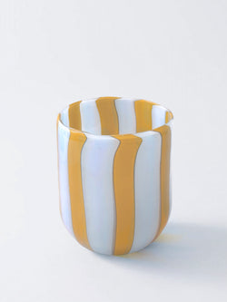 Okra Yellow & Light Blue Candy Striped Murano Glass Tumbler