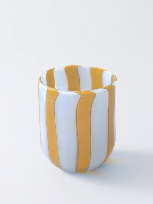 Okra Yellow & Light Blue Candy Striped Murano Glass Tumbler