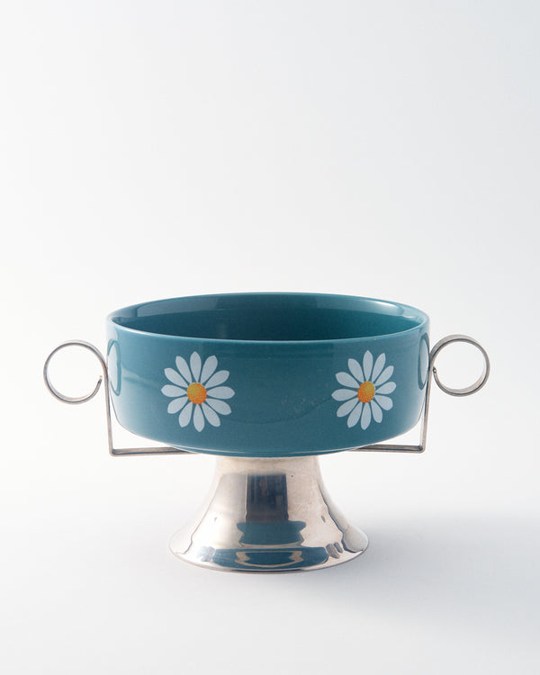 1950s Italian Ceramic/Metal Daisy Fruit Bowl