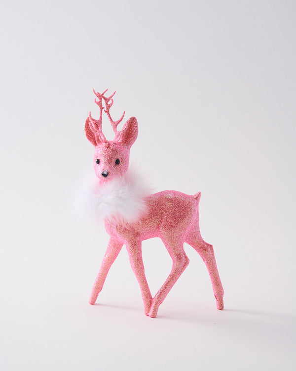 German Rose Pink Reindeer & White Boa