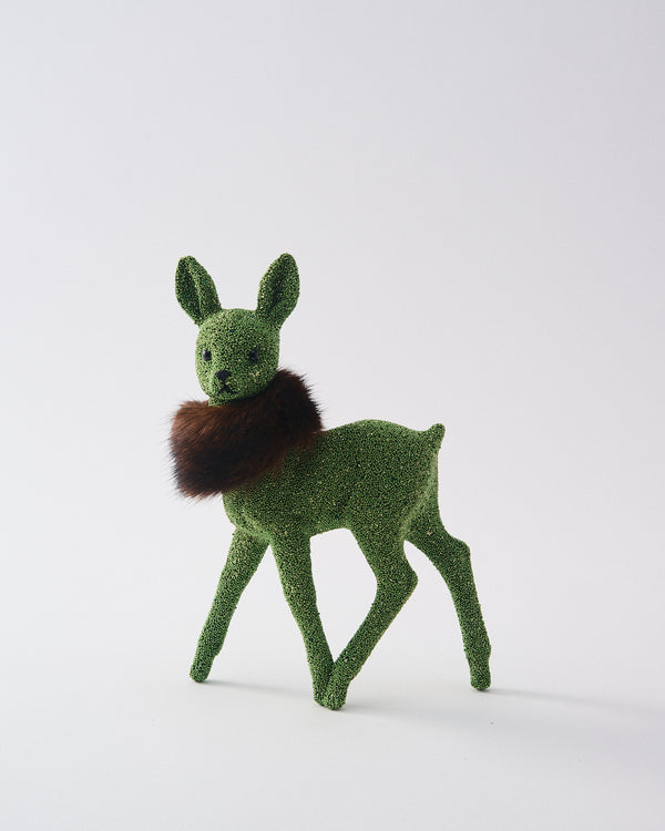 German Green Deer with Faux Fur Boa