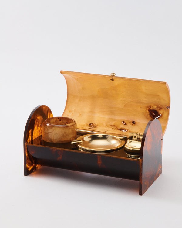 Italian Burl Wood/Lucite Smoking Set