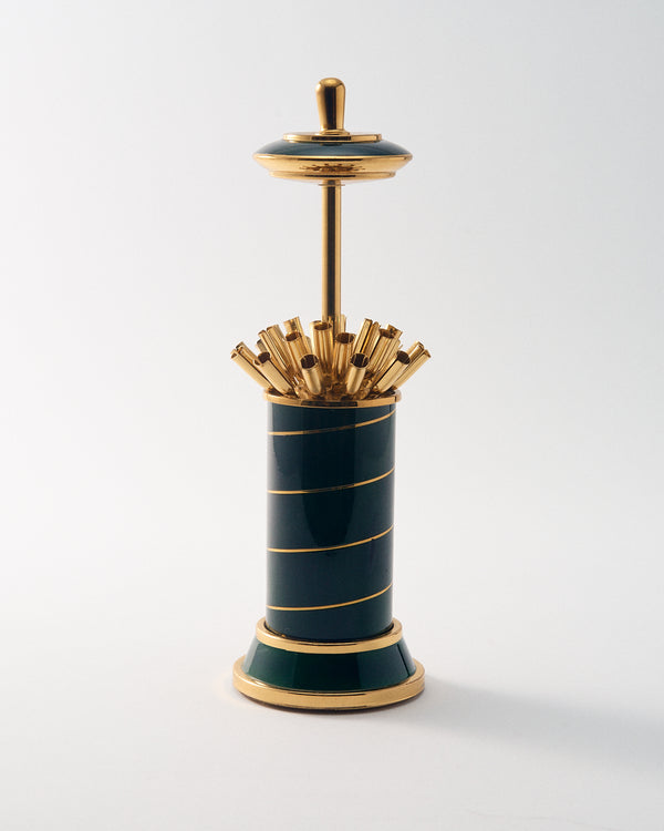 1970s Gold/Forest Green Swirl Lacquer Entertaining Dispenser