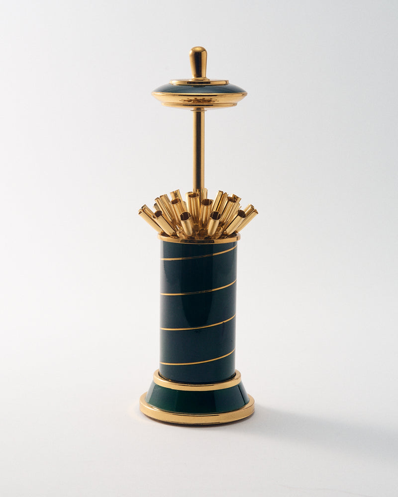 1970s Gold/Forest Green Swirl Lacquer Entertaining Dispenser