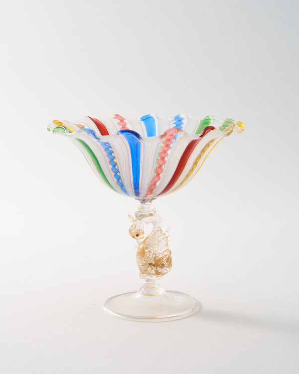 1960s Venetian Rainbow Swan Compote
