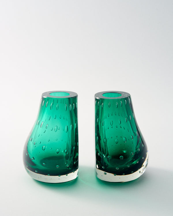 1960s Emerald Green Bubble Glass Vase Bookend Set