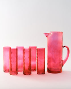 1960s Iridescent Hot Pink Pitcher Set of Seven Pieces
