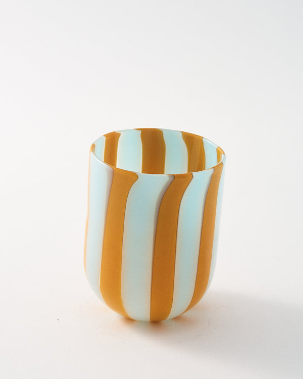 Okra Yellow & Light Blue Candy Striped Murano Glass Tumbler