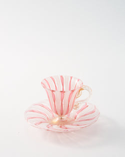 1960s Murano Pink Ribbon/White Latticino Teacup Set