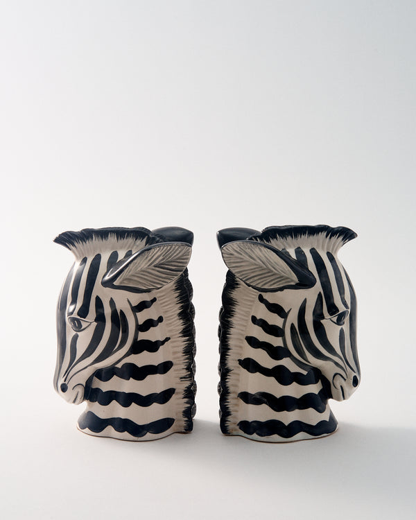 1980s Ceramic Zebra Bookend Set