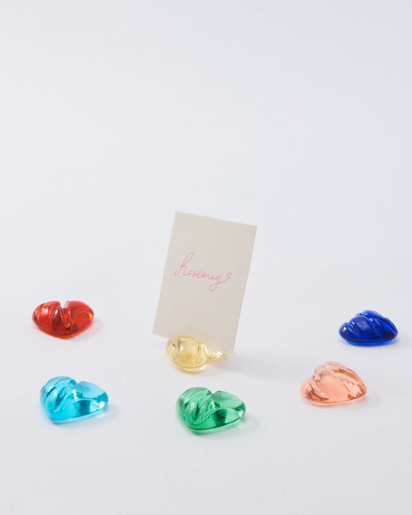 Murano Glass Heart Place Card Holders Set of Six