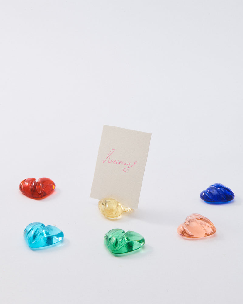 Murano Glass Heart Place Card Holders Set of Six