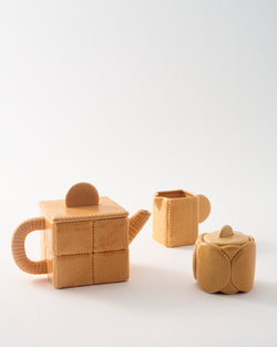 1970s Japanese Cracker Tea Pot, Creamer, and Sugar Bowl