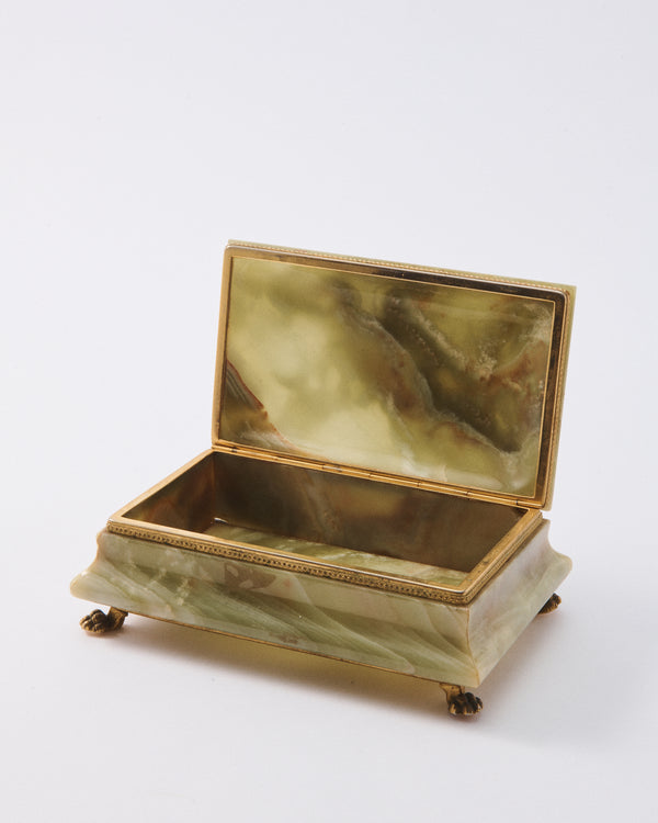 1970s Large Olive Green Onyx Alabaster Box