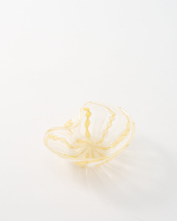 1960s Murano Lemon Yellow Ribbon/White Latticino Dish
