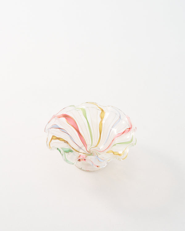 1960s Murano Pastel Ribbon/White Latticino Small Dish