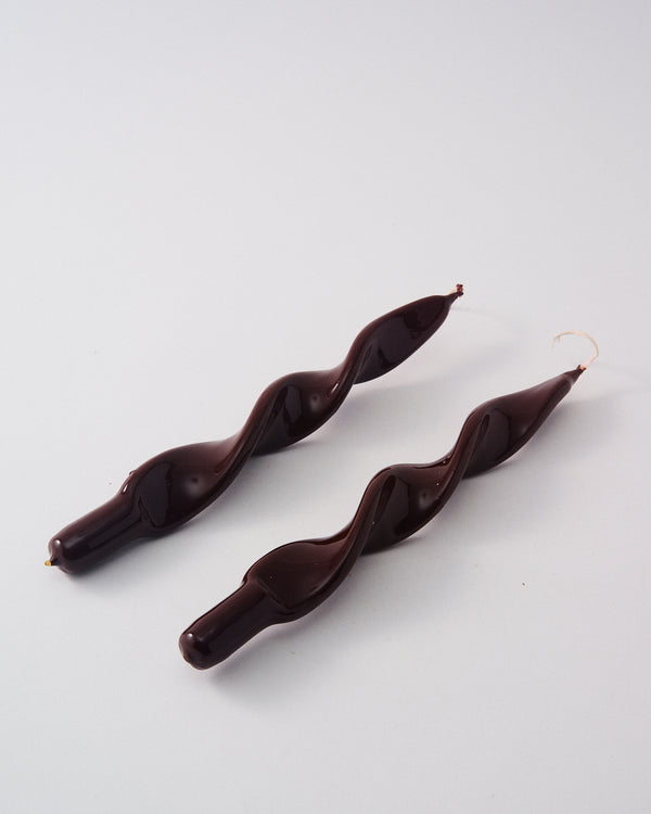 Italian Brown "Dolce Vita Cocoa" Twist Taper Candle Pair