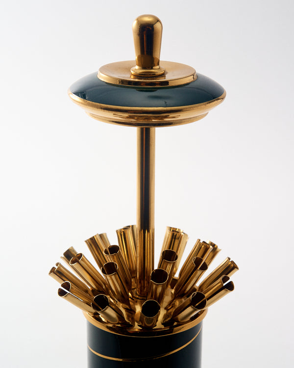 1970s Gold/Forest Green Swirl Lacquer Entertaining Dispenser
