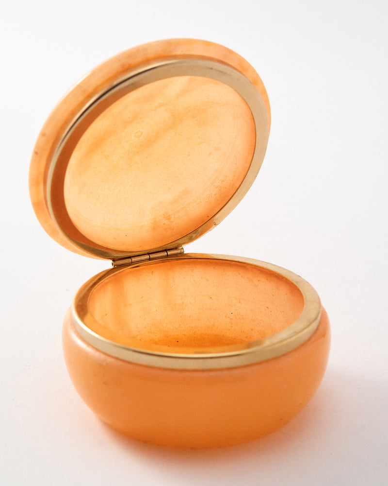 1960s Italian Peach Alabaster Bowl with Hinged Lid