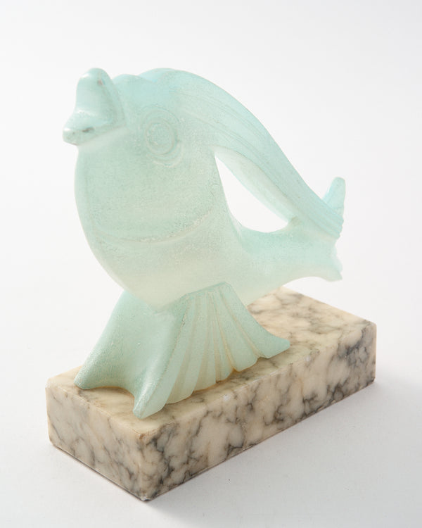 1970s Italian Celadon Green Fish Alabaster/Marble Bookend Set