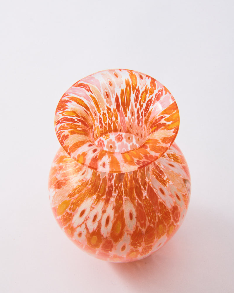 Italian Murano Orange Millefiori Vase