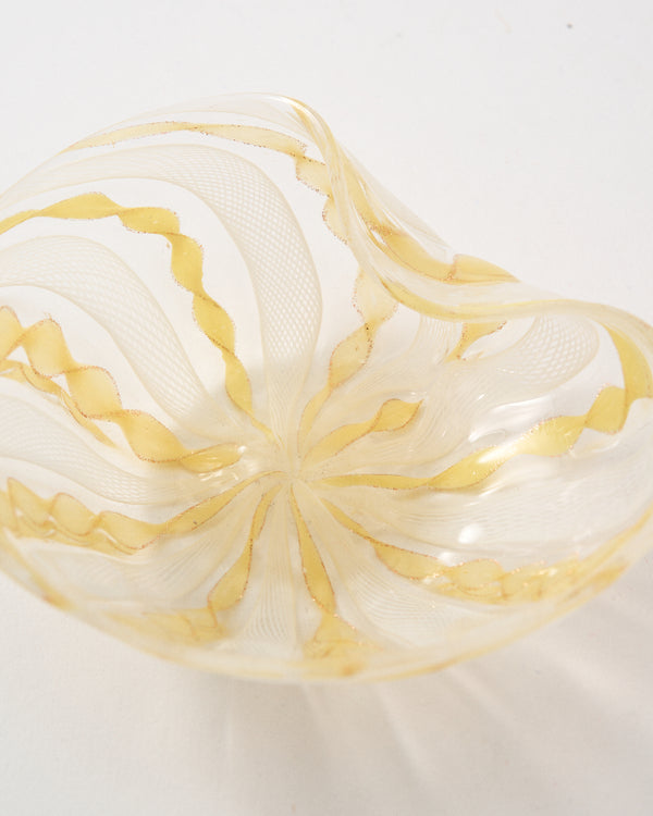 1960s Murano Lemon Yellow Ribbon/White Latticino Dish