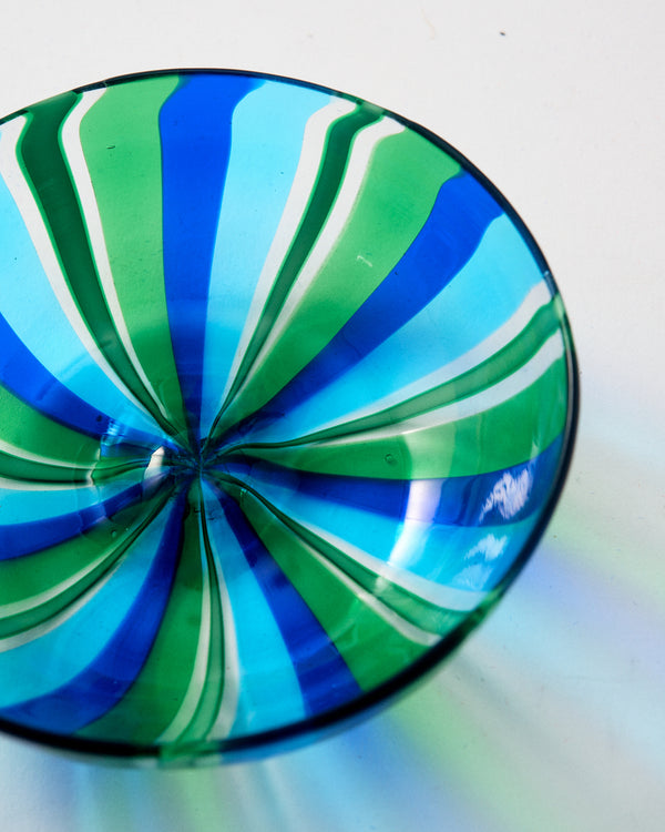 1980s Murano Blue/Green Striped Dish