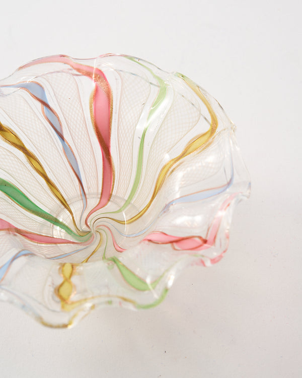 1960s Murano Pastel Ribbon/White Latticino Small Dish
