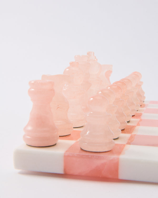 Rose Pink/White Small Italian Alabaster Chess Set
