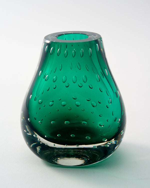 1960s Emerald Green Bubble Glass Vase Bookend Set