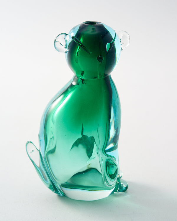 1960s Italian Sea Green Layered Glass Cat Decanter