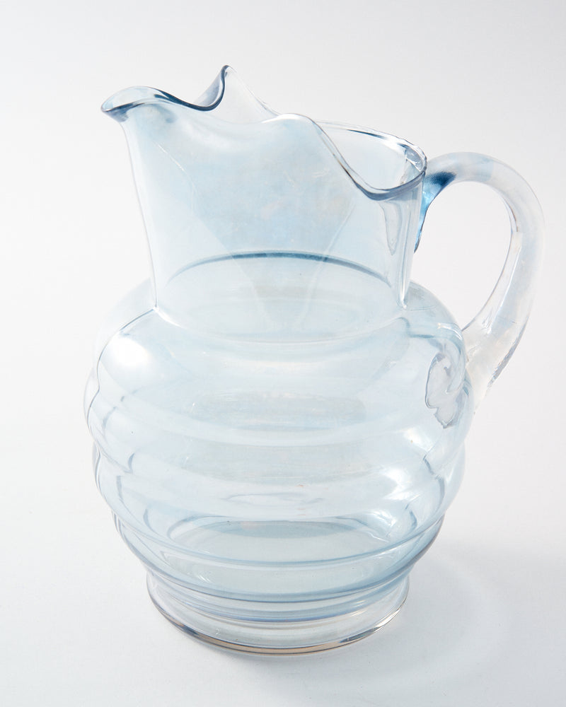 1930s Ribbed Iridescent Pitcher Set of Seven Pieces