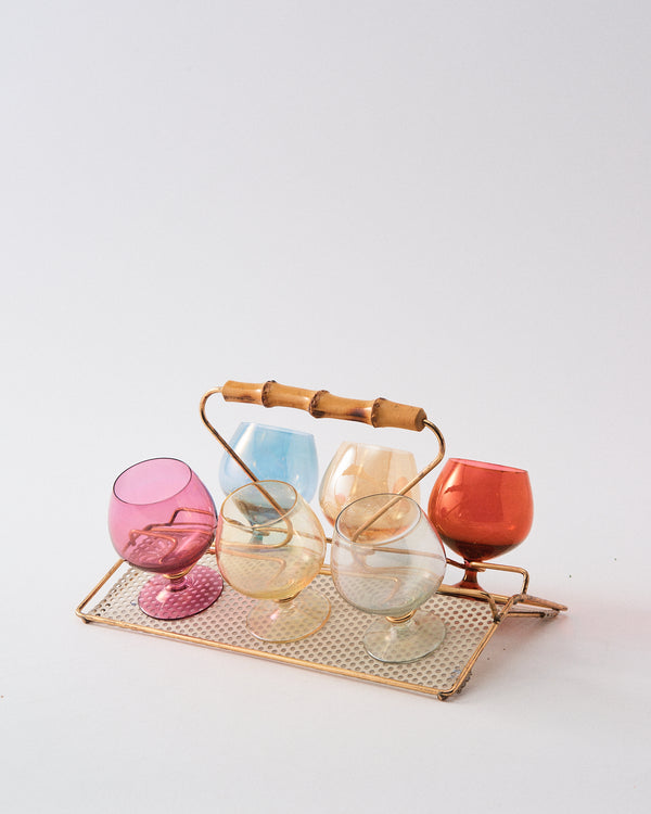 Iridescent Balloon Cocktail Glasses and Bamboo & White Metal Holder