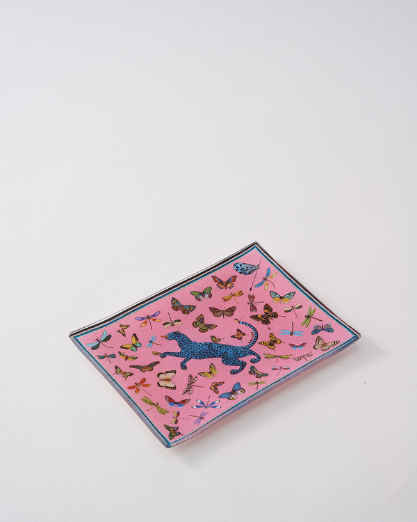 Italian Pink Jungle Rectangular Glass Dish